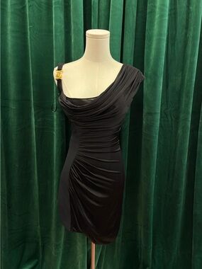 Versace Elegant Black One-Shoulder Draped Cocktail Dress